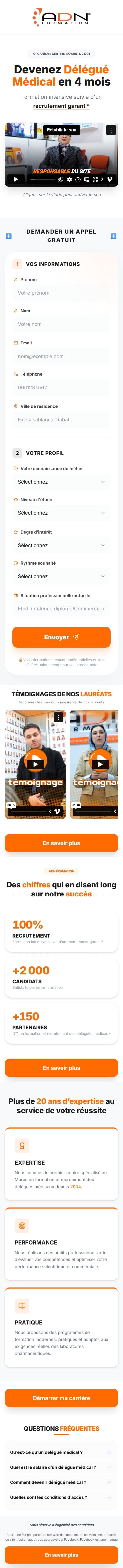 Aperçu mobile du site ADN Formation